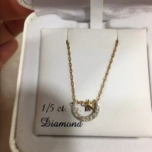 Diamond gold necklace half moon star $375 10k
